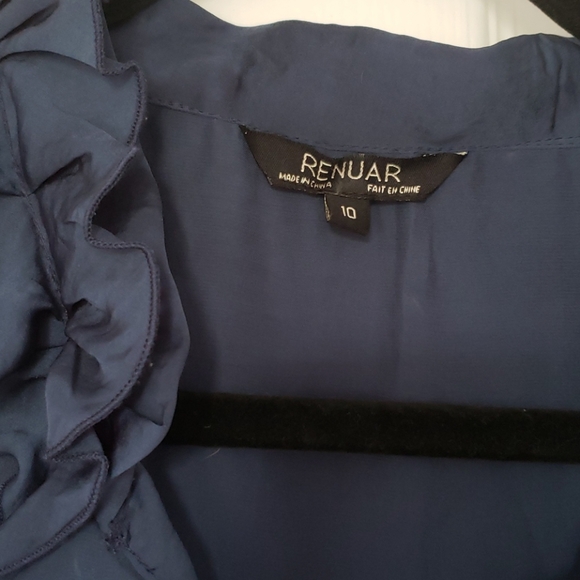 Blue silky ruffle front top - Picture 2 of 6